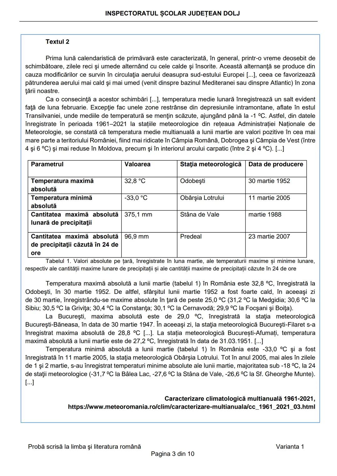 INSPECTORATUL ŞCOLAR JUDEȚEAN DOLJ
Prezenta lucrare conține __________ pagini
Numele: ....................................................