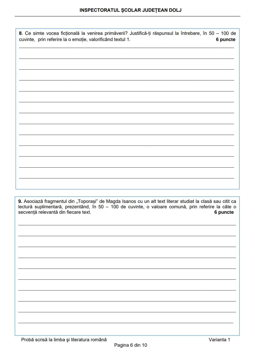 INSPECTORATUL ŞCOLAR JUDEȚEAN DOLJ
Prezenta lucrare conține __________ pagini
Numele: ....................................................