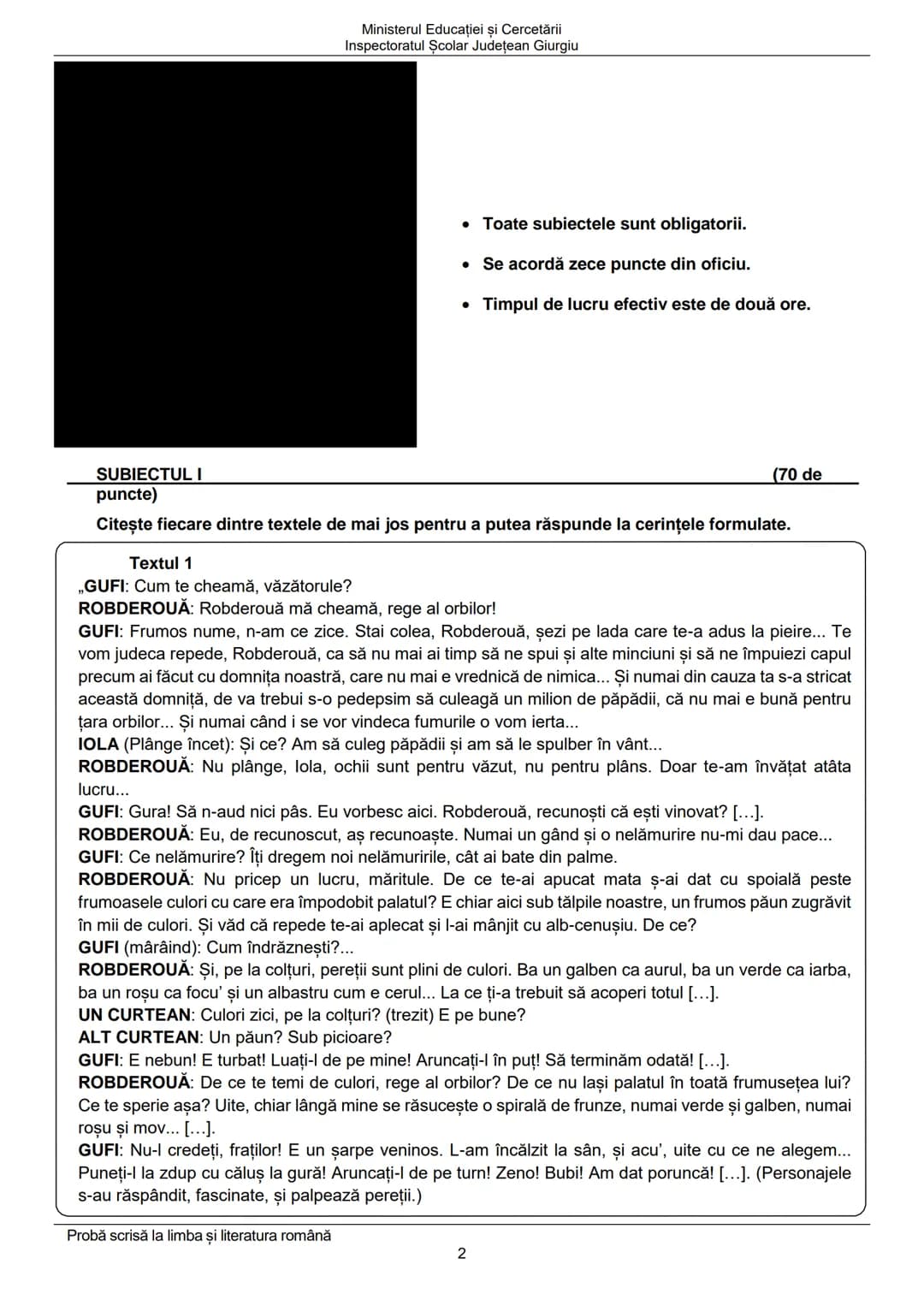 Ministerul Educației și Cercetării
Inspectoratul Şcolar Judeţean Giurgiu
Prezenta lucrare conține ...... pagini
Numele:...................