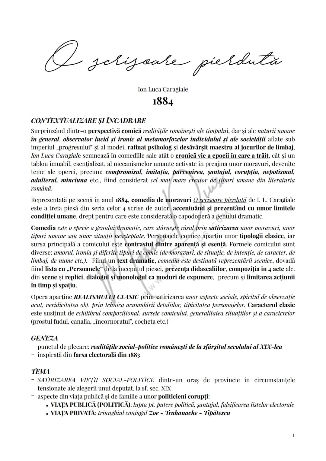 # O jchisoare pierduta
Ion Luca Caragiale
1884
CONTEXTUALIZARE ȘI ÎNCADRARE
Surprinzând dintr-o perspectivă comică realitățile românești