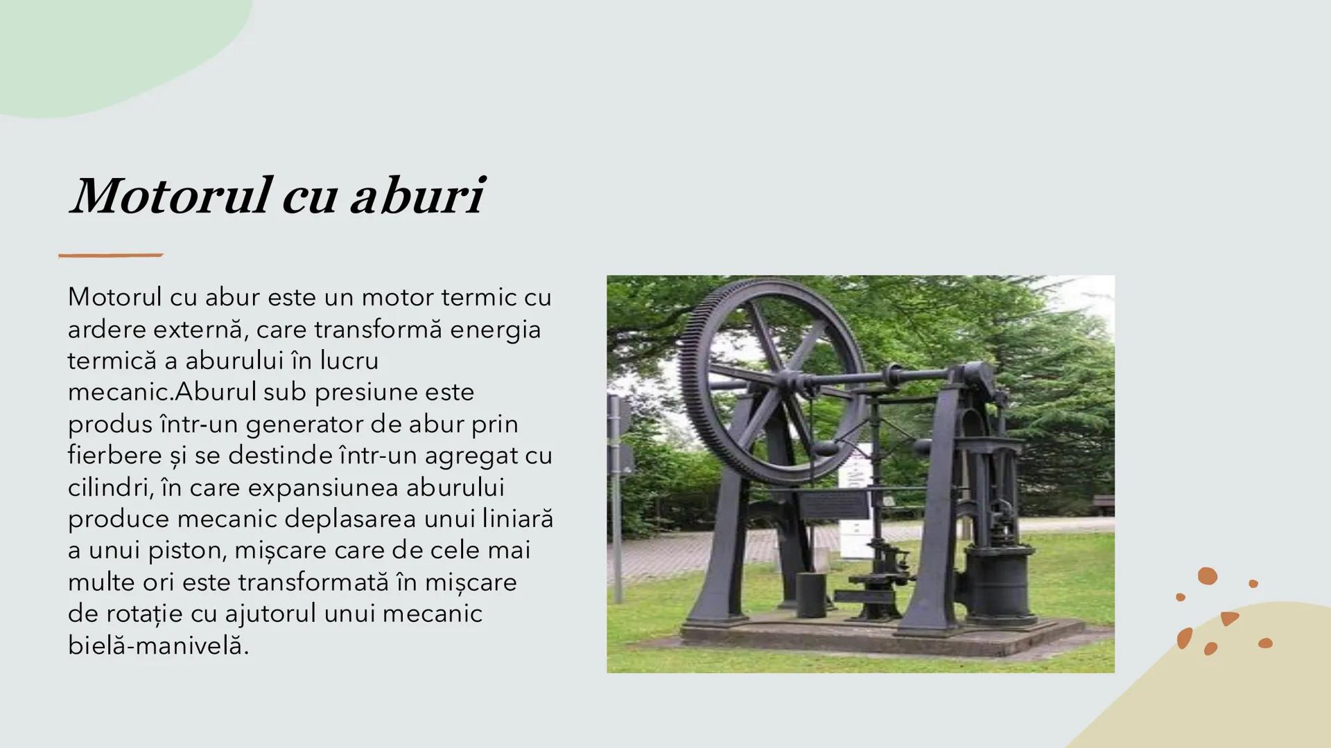 # Motoare termice
Sofia Andreea # Definiție
Un motor termic este o mașină termică, care transformă căldura în lucrul mecanic.
Un motor te
