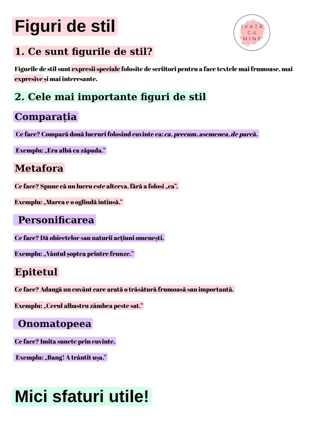 # Figuri de stil
1. Ce sunt figurile de stil?
IVATA
CU
MINE
Figurile de stil sunt expresii speciale folosite de scriitori pentru a face t
