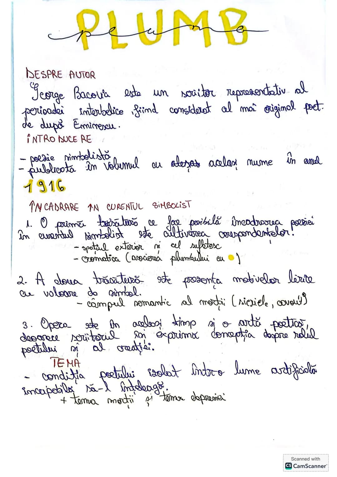 PLUMB
DESPRE AUTOR
George Bacova este un scriitor reprezentativ al
perioadei interbelice,fiind considerat al mai original fort.
de dupo Emin
