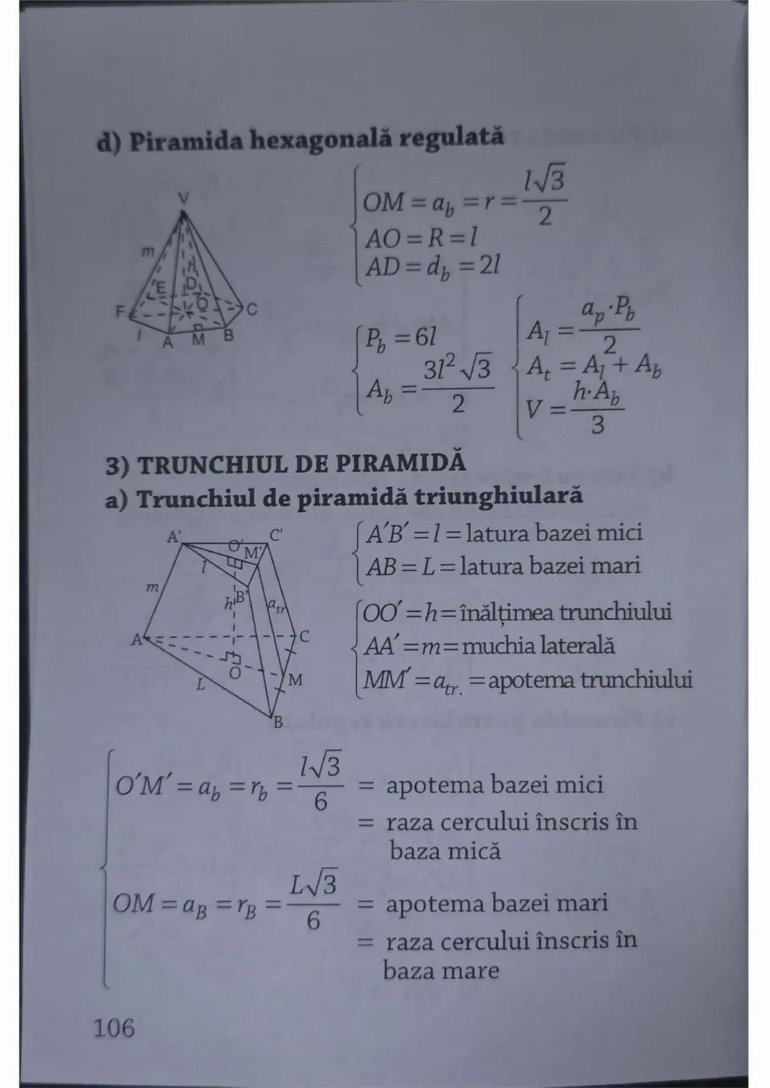 a) Piramida triunghiulară regulată
B
OM = a<sub>b</sub> = r= \frac{1\sqrt{3}}{6}
AO = R = \frac{1\sqrt{3}}{3}
C
AM = h<sub>Δech</sub> = \fra
