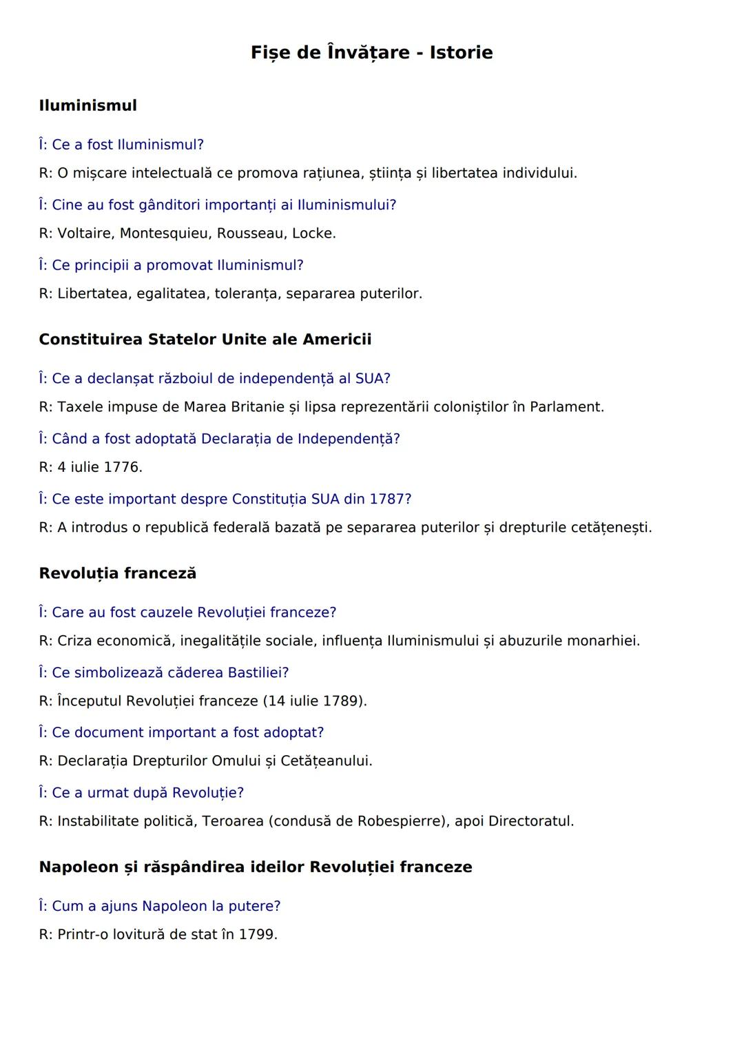 Fișe de învățare - Istorie