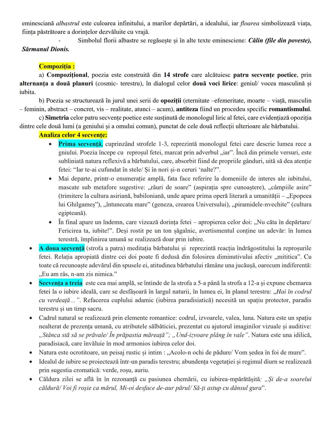 FLOARE ALBASTRĂ – eseul structurat
de Mihai Eminescu
Încadrarea într-un curent literar:
Considerat ultimul mare romantic european, Mihai Emi
