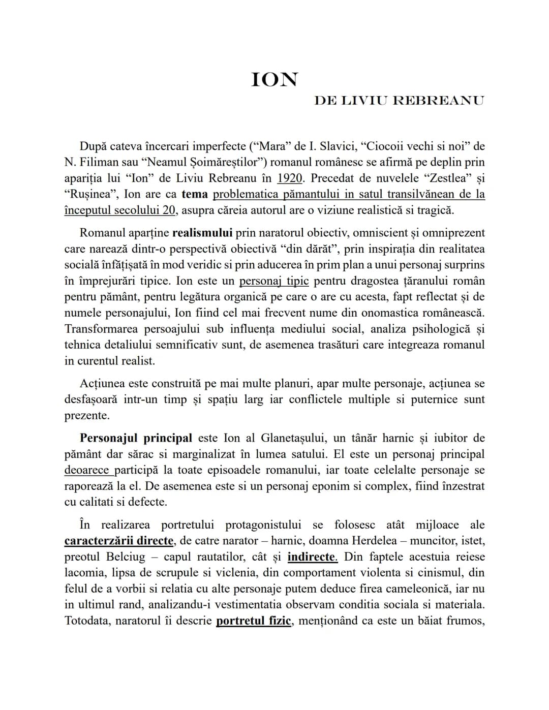 ## ION
DE LIVIU REBREANU
După cateva încercari imperfecte ("Mara" de I. Slavici, "Ciocoii vechi si noi" de
N. Filiman sau "Neamul Şoimăreş