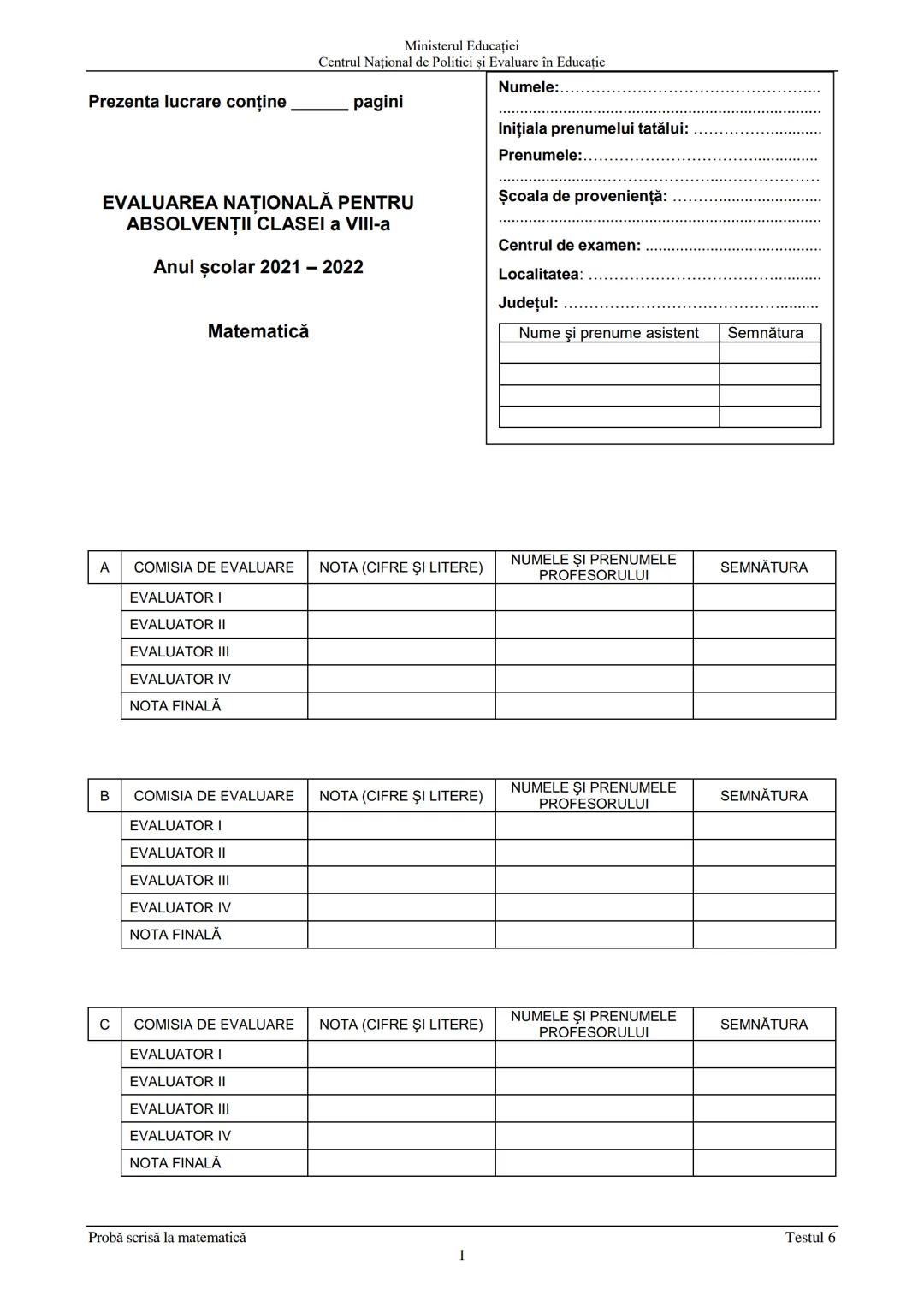 Test antrenament Matematica