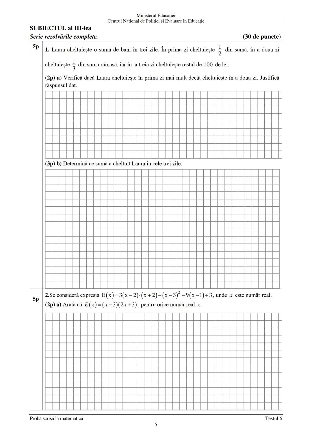 Prezenta lucrare conține
Ministerul Educației
Centrul Național de Politici şi Evaluare în Educație
pagini
Numele:.
EVALUAREA NAŢIONALĂ PENTR