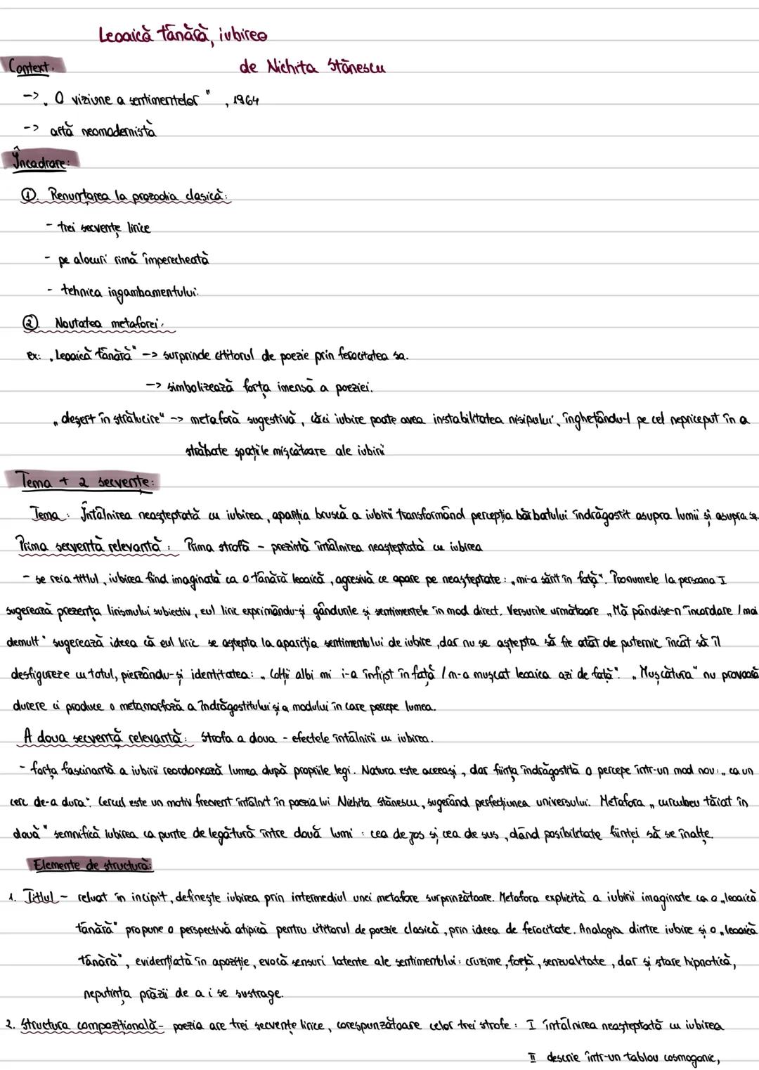 de Nichita Stănescu
1964
Context.
Leoaică tânără, iubireo
→ O viziune a sentimentelor
-> artă neomademista
Incadrare:
Renuntarea la prozodia
