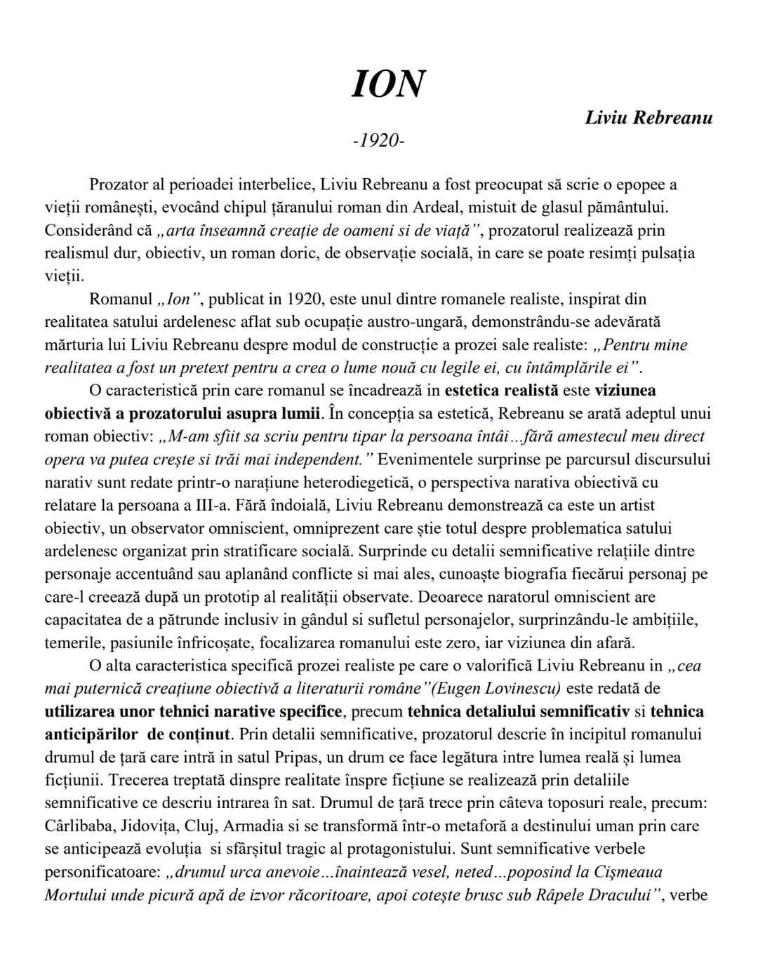 ## ION
-1920-
Liviu Rebreanu
Prozator al perioadei interbelice, Liviu Rebreanu a fost preocupat să scrie o epopee a
vieții româneşti, evocâ