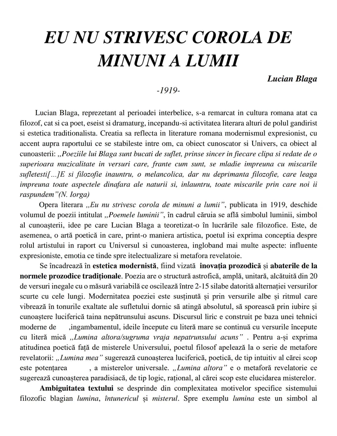 ## ION
-1920-
Liviu Rebreanu
Prozator al perioadei interbelice, Liviu Rebreanu a fost preocupat să scrie o epopee a
vieții româneşti, evocâ