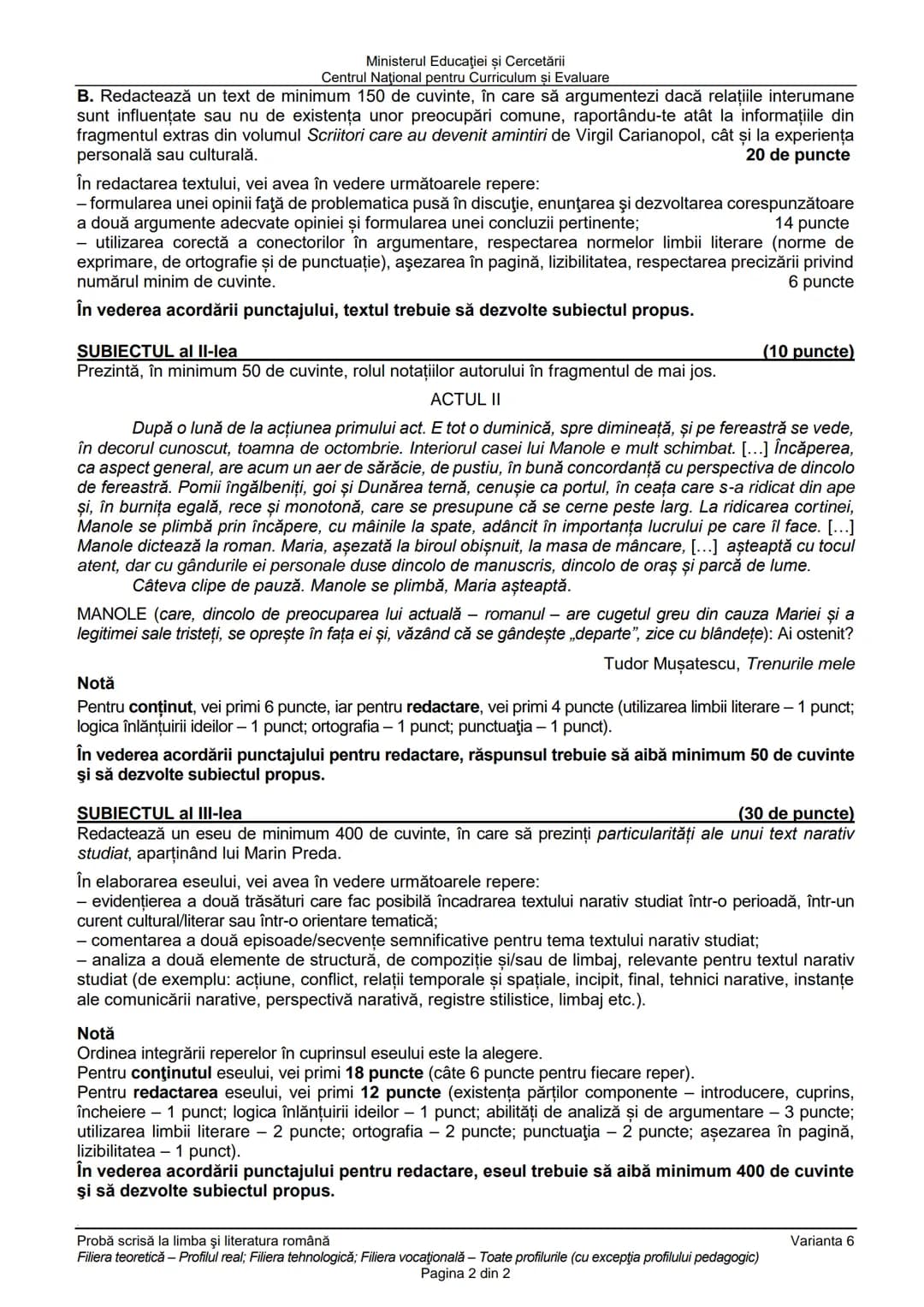 Ministerul Educaţiei şi Cercetării
Centrul Naţional pentru Curriculum şi Evaluare
Examenul național de bacalaureat 2025
Proba E. a)
Limba şi