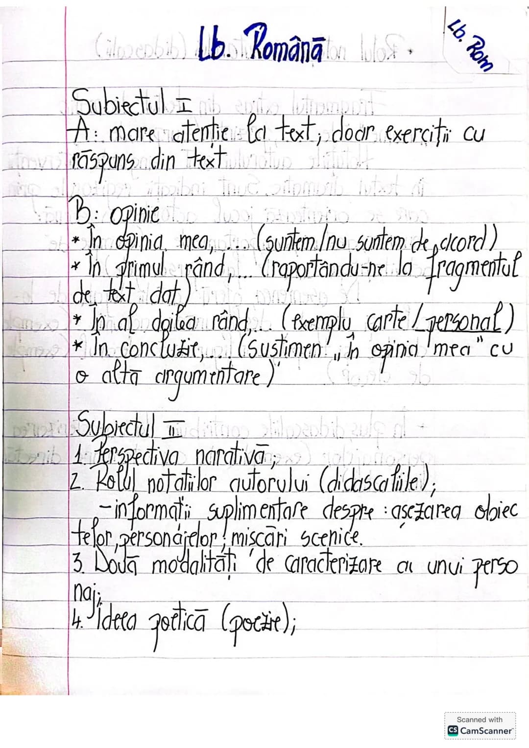 --- OCR Start ---
(iloveabih) b. Romana in blog. B
Subiectul I
A: mare atentie la text, doar exerciții cu
raspuns din text
B: Opinie
* In op