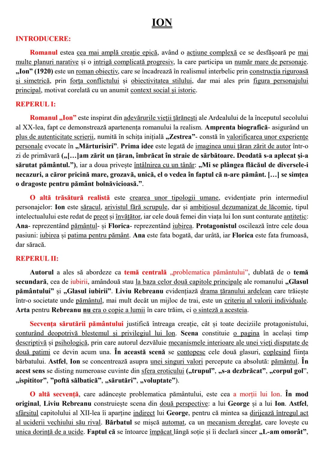 ## INTRODUCERE:
ION
Romanul este cea mai amplă creație epică, având o acțiune complexă ce se desfășoară pe mai
multe planuri narative și o
