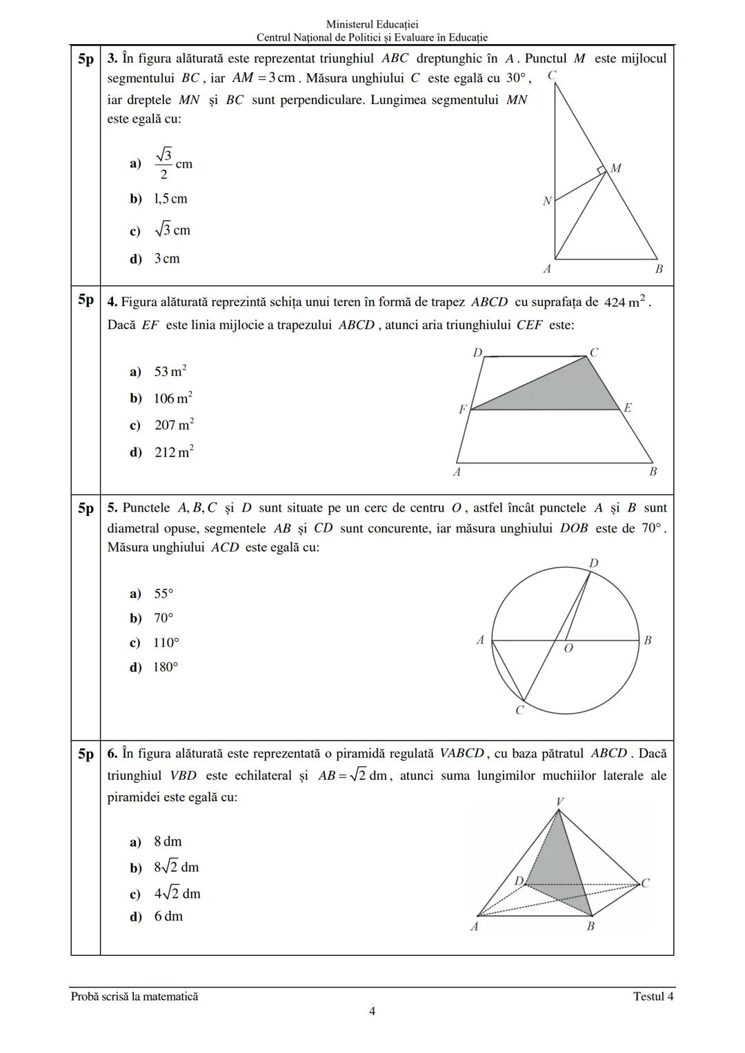 Prezenta lucrare conține
Ministerul Educației
Centrul Național de Politici și Evaluare în Educație
pagini
Numele:.
EVALUAREA NAŢIONALĂ PENTR