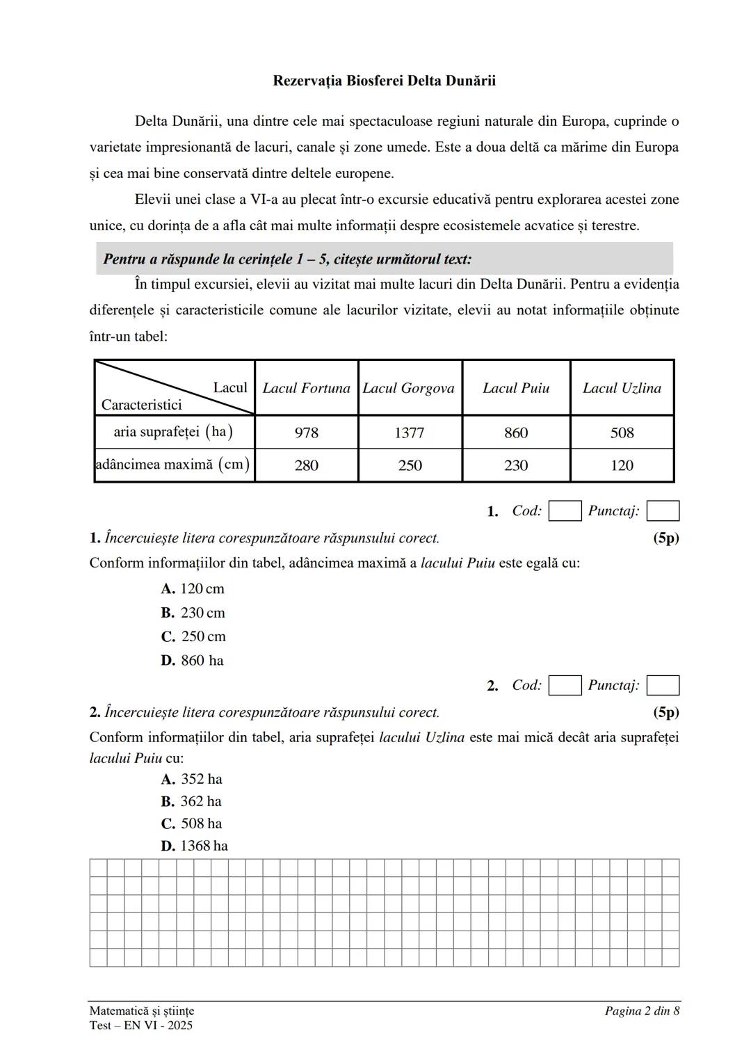## UVERNUL
ROM
IME MINISTERUL EDUCAŢIEI SI CERCETARII
CENTRUL NAŢIONAL PENTRU
CURRICULUM ȘI EVALUARE
EVALUAREA NAȚIONALĂ
LA FINALUL CLASEI
