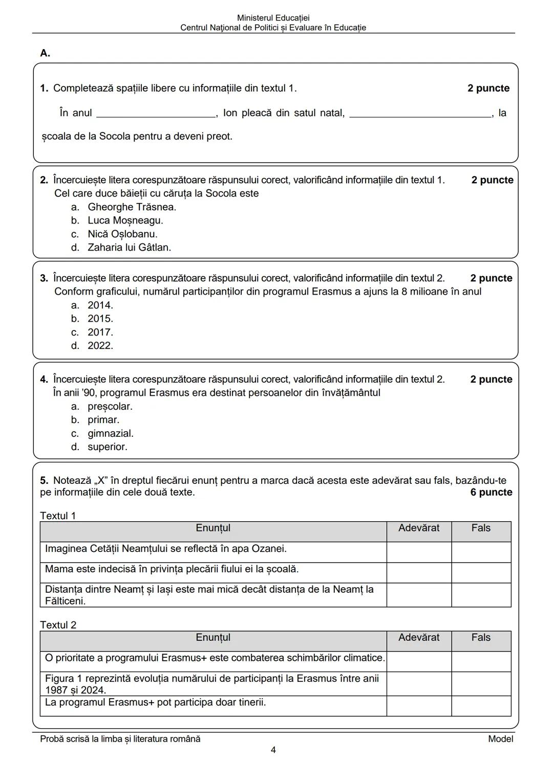 # Ministerul Educației
# Centrul Național de Politici și Evaluare în Educație
Prezenta lucrare conține ____ pagini
# EVALUAREA NAȚIONALĂ P
