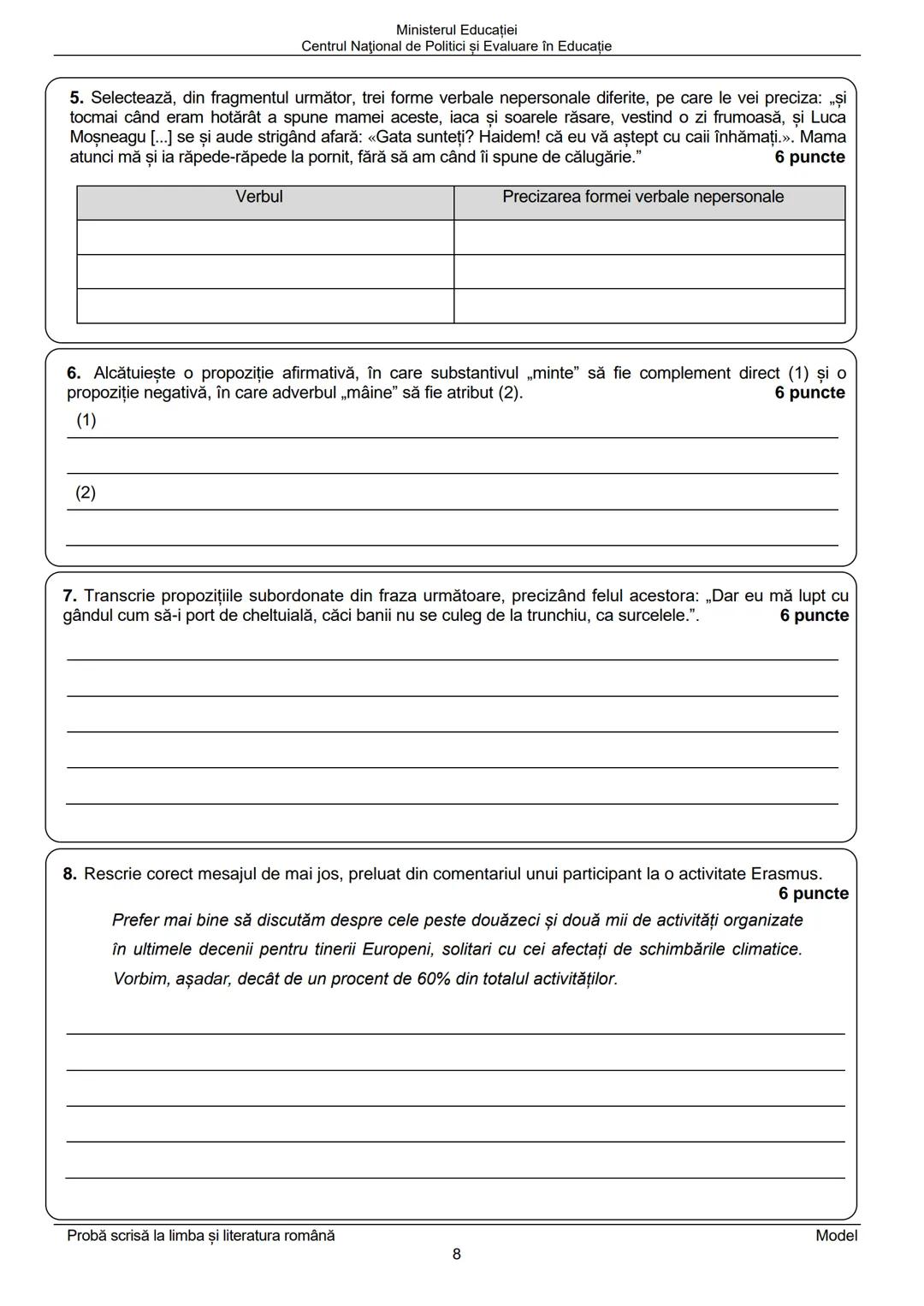 # Ministerul Educației
# Centrul Național de Politici și Evaluare în Educație
Prezenta lucrare conține ____ pagini
# EVALUAREA NAȚIONALĂ P