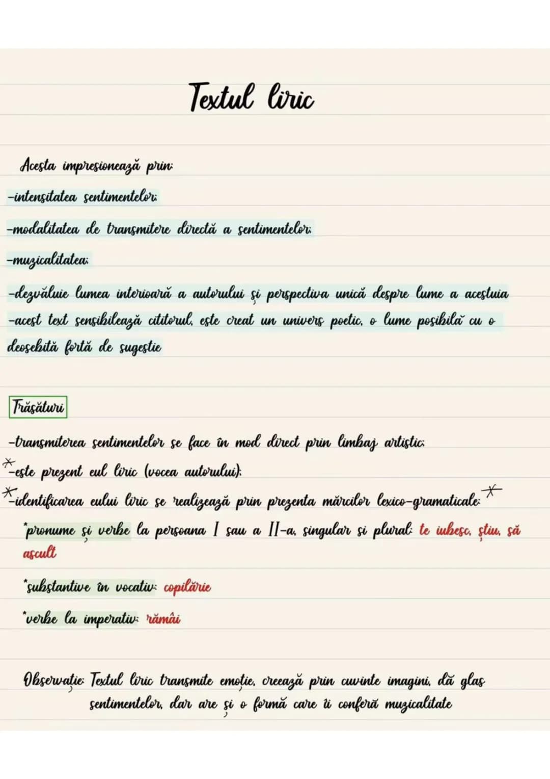 Acesta impresionează prin
-intensitatea sentimentelor:
Textul liric
-modalitatea de transmitere directă a sentimentelor.
-muzicalitatea:
-de
