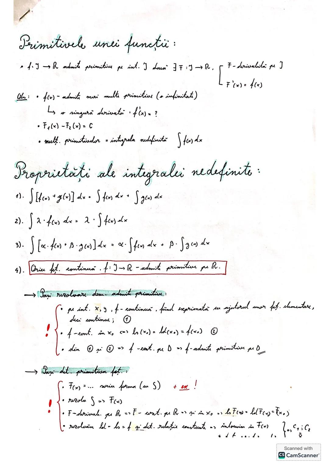 Primitivele unei funcții:
• f:J→R admite primitive pe int. J daca ∃F:J→R, F - derivabila pe J
[F'(x) = f(x)
Obs: • f(x) - admite mai multe