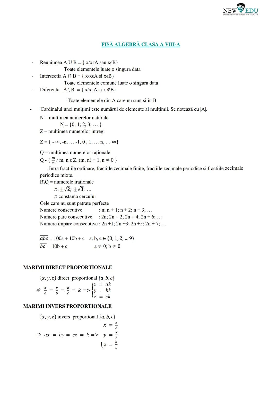 An Şcolar 2022-2023
PORTOFOLIU
EVALUAREA NAȚIONALĂ 2023
NEW EDU
INSTITUTIE DE EDUCAȚIE, IT & INOVATIE
MATEMATICĂ # PORTOFOLIU
# EVALUAREA