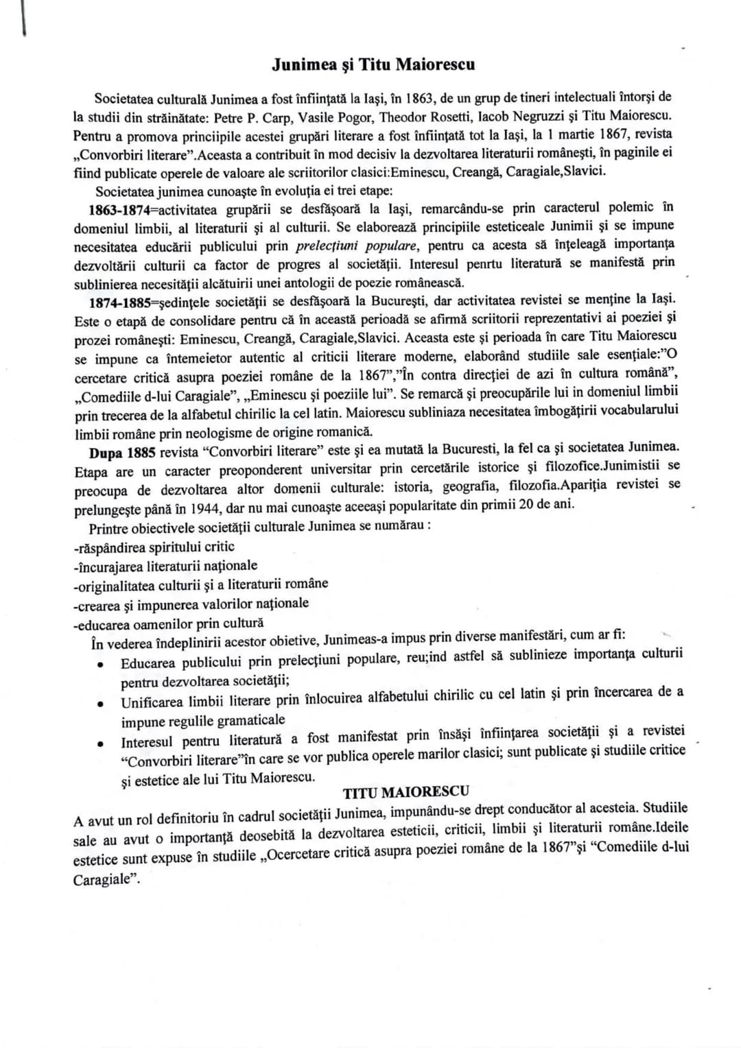 --- OCR Start ---
Junimea şi Titu Maiorescu
Societatea culturală Junimea a fost înfiinţată la Iaşi, în 1863, de un grup de tineri intelectua
