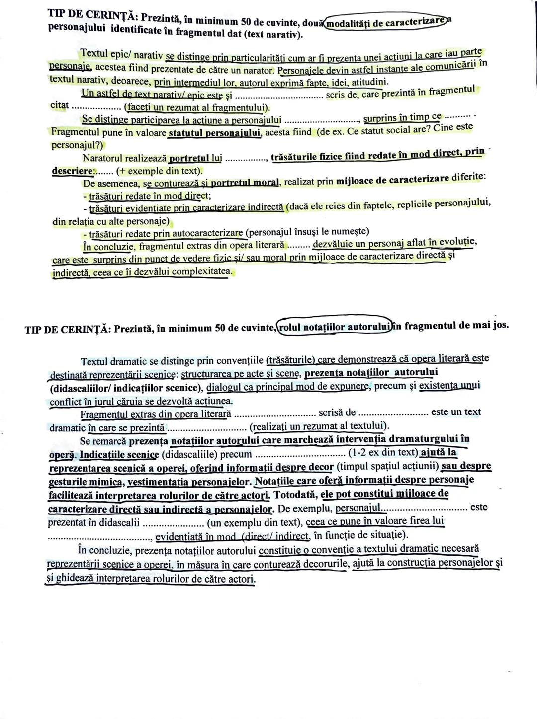 TIP DE CERINȚĂ: Prezintă, în minimum 50 de cuvinte, două modalități de caracterizarea
personajului identificate în fragmentul dat (text nara