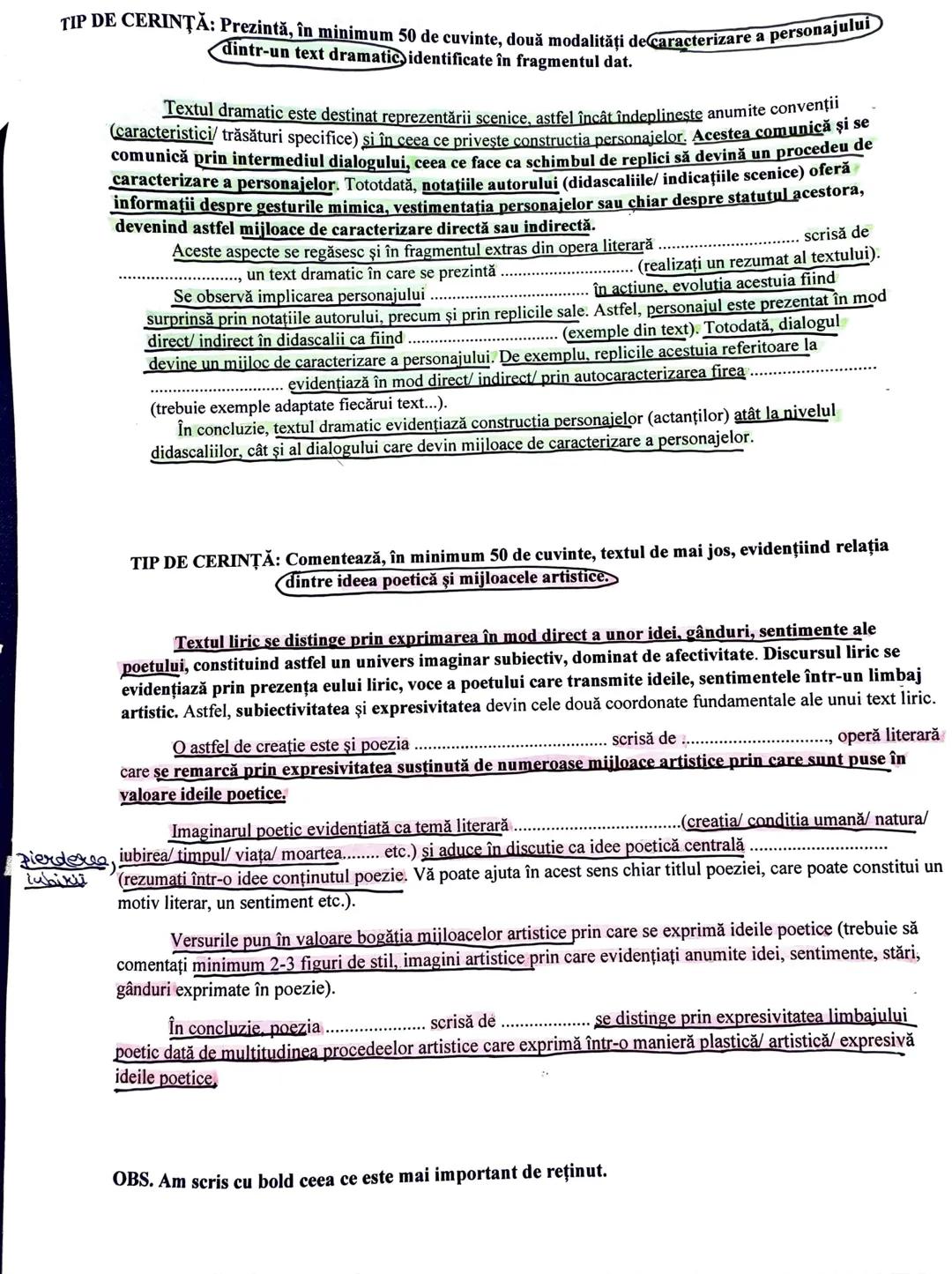 TIP DE CERINȚĂ: Prezintă, în minimum 50 de cuvinte, două modalități de caracterizarea
personajului identificate în fragmentul dat (text nara