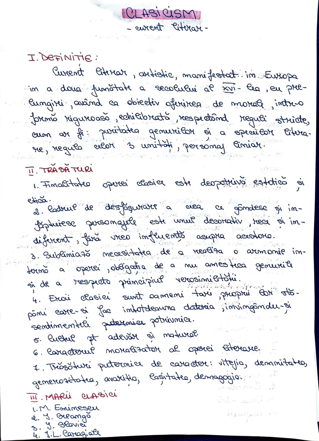 CLASICISM
-curent literar-
I. DEFINITIE:
Curent literar, artistic, manifestat im. Europa
im a doua jumătate a secolului al XVI-lea, eu pre-
