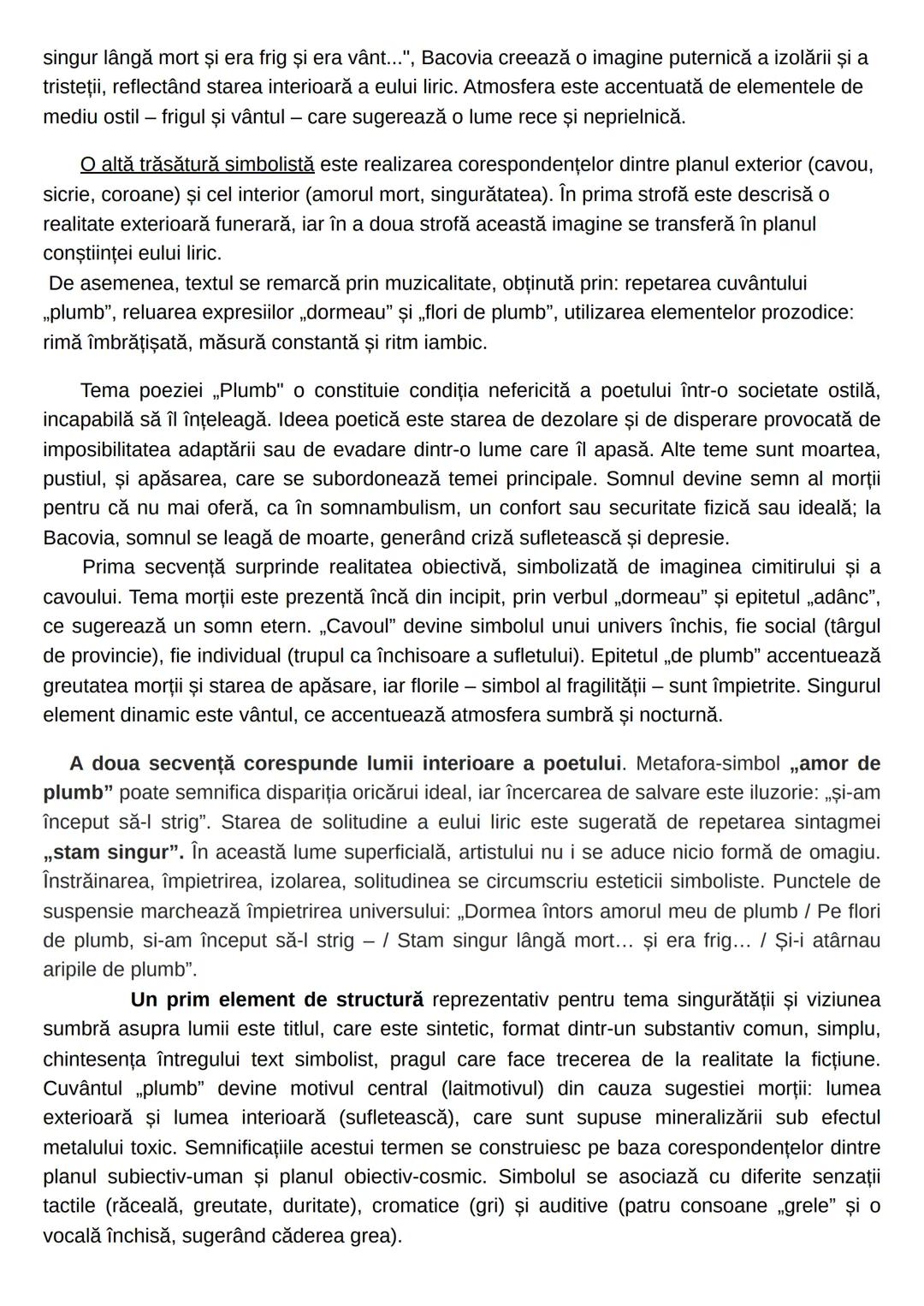 SIMBOLISMUL
Plumb-George Bacovia-1916
George Bacovia este reprezentantul tipic al curentului, cu o lirică profund originală, dar
care se imp