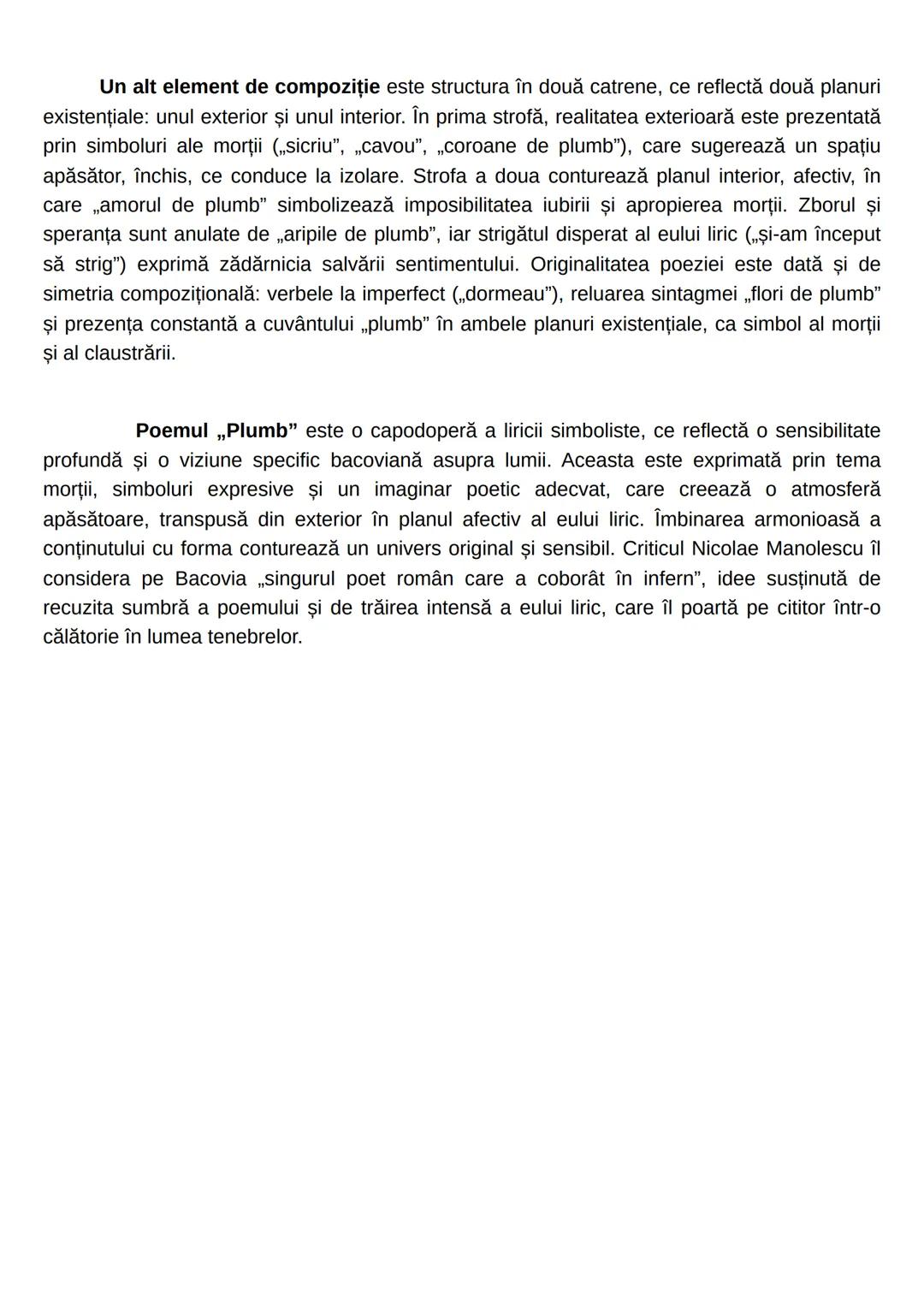 SIMBOLISMUL
Plumb-George Bacovia-1916
George Bacovia este reprezentantul tipic al curentului, cu o lirică profund originală, dar
care se imp