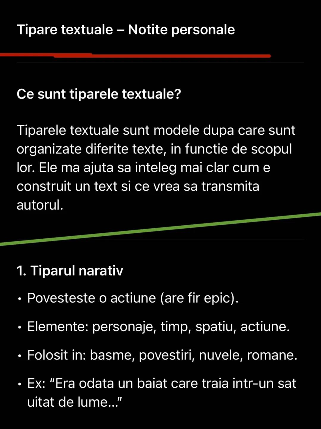 Tipare textuale – Notite personale
Ce sunt tiparele textuale?
Tiparele textuale sunt modele dupa care sunt
organizate diferite texte, in fun