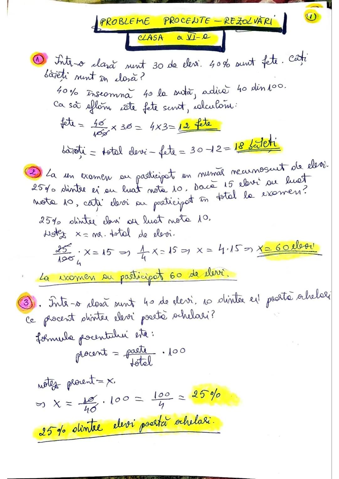 Procente probleme clasa 6