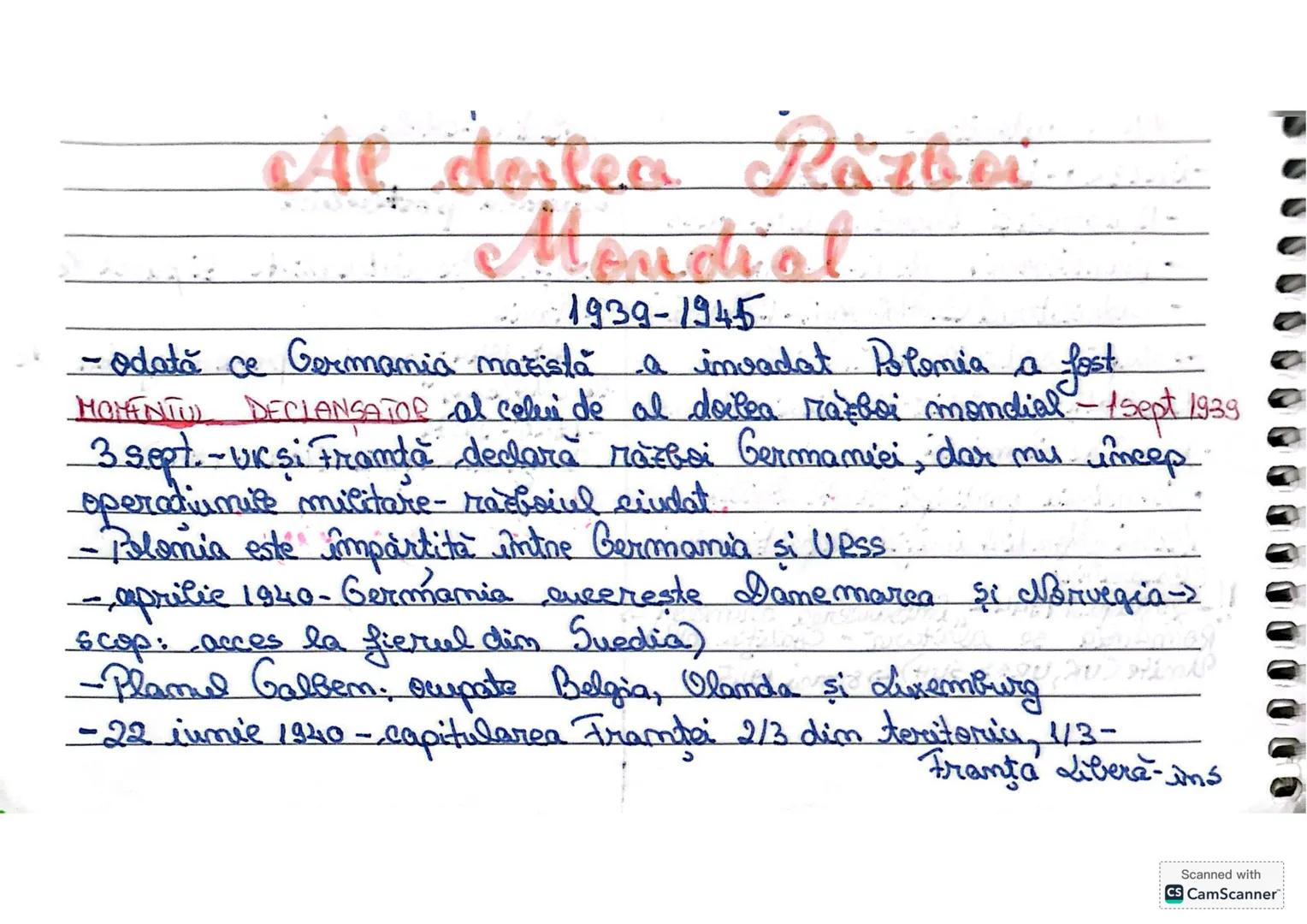 # Al doilea Razboi
# Mondial
1939-1945
- odată ce Germania nazistă a invadat Polonia a fost
**MOMENTUL DECLANSATOR** al celui de al doilea r