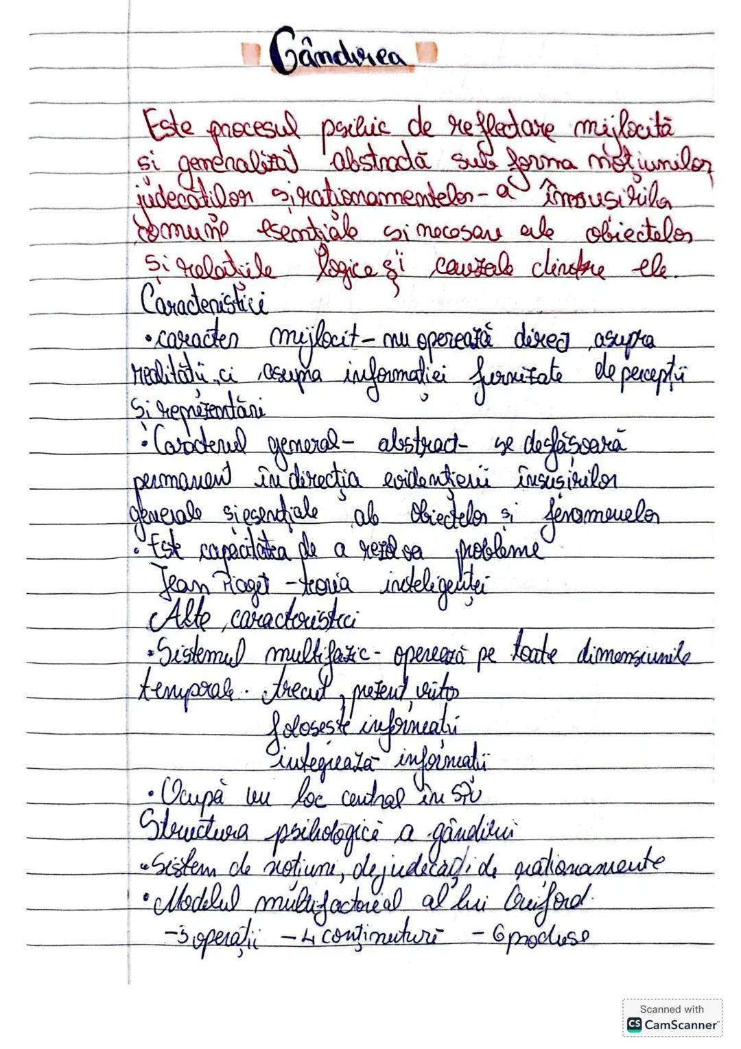 Gândirea
Este procesul psihic de reflectare mijlocită
şi generalizată abstractă sub formă de noţiuni,
jucăţii şi raţionamentelor - a însuşi