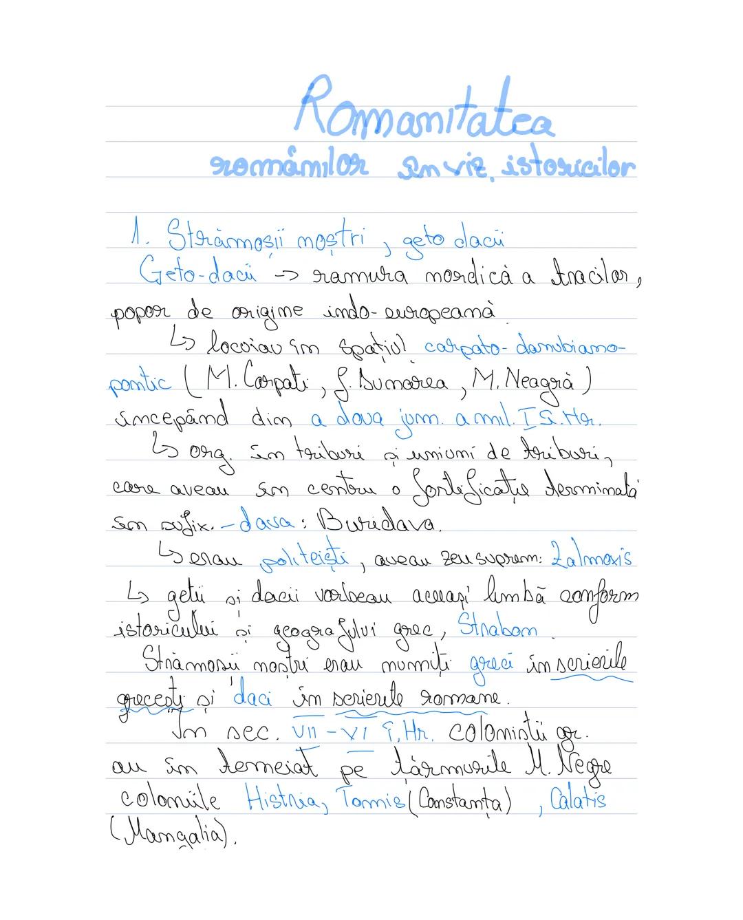 Romanitatea
romanilor
In viz, istoricilor
1. Strămoşii noştri, geto dacii
Geto-daci → ramura mordica a tracilar,
popor de origime indo-euro