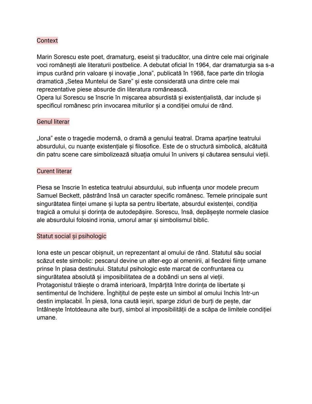 # Context
Marin Sorescu este poet, dramaturg, eseist și traducător, una dintre cele mai originale
voci românești ale literaturii postbelice.