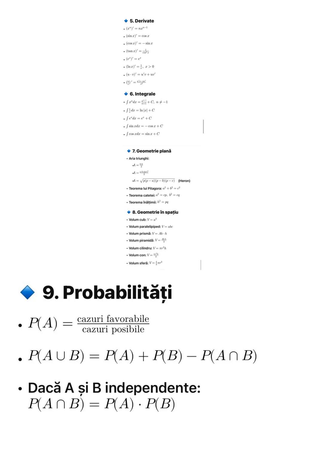 # FORMULE MATEMATICĂ – BAC
* 1. Aritmetică & Algebră
* $(a+b)^2$= $a^2+2ab+b^2$
* $(a-b)^2$= $a^2-2ab+b^2$
* $(a+b)(a-b