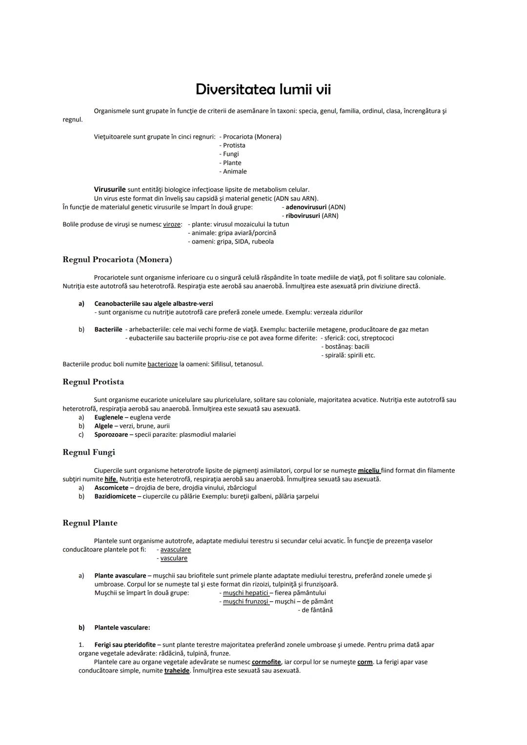 # MATERIE BIOLOGIE CLASELE IX ŞI X
Clasa a IX-a
1. Celula şi diviziunea celulară
2. Ereditatea şi variabilitatea
3. Diversitatea lumii vii