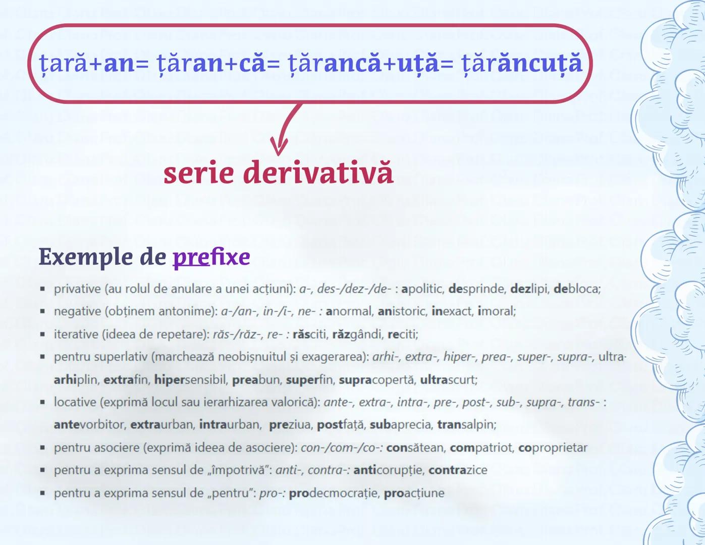 # Derivarea
Mijloc de îmbogățire a vocabularului prin intermediul căruia se obțin cuvinte noi
cu ajutorul sufixelor și al prefixelor.
Exis