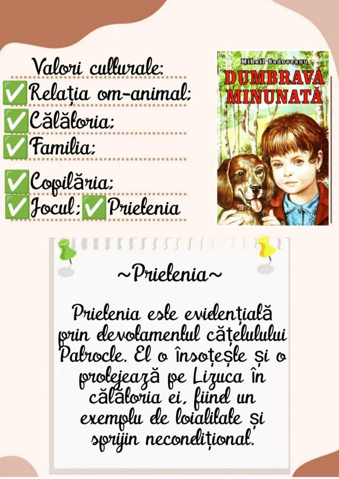 Valori culturale,
morale
10-
9
8
11 12 1
765
2
3
4. Valori culturale:
✔ Relatia om-animal:
Călătoria:
Familia:
✓ Copilăria:
Jocul: Prielenia