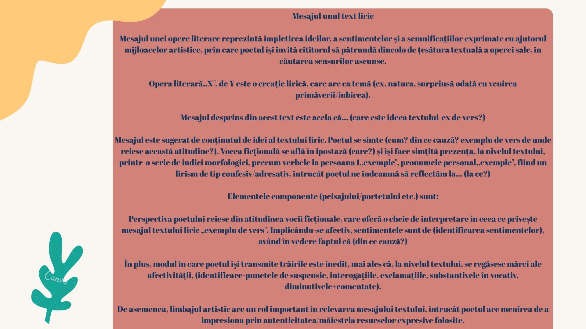 # MESAJUL
# TEXTULUI
# LIRIC # Mesajul unul text liric
Mesajul unei opere literare reprezintă împletirea ideilor, a sentimentelor şi a semn