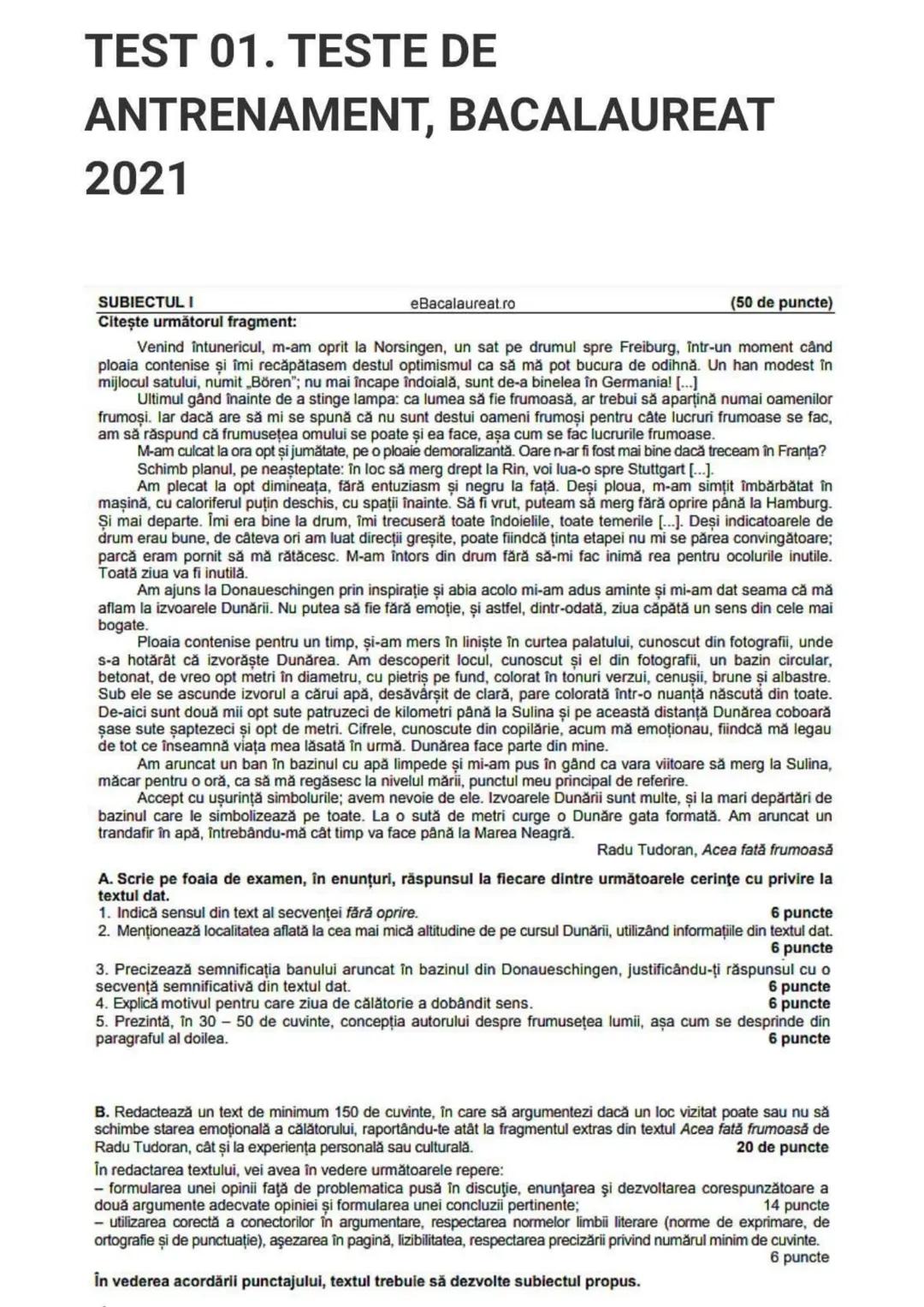 "Bacalaureatul nu
reprezintă un final, ci
un nou inceput."
Subiecte
bac
română Structura Subiectului I de
bacalaureat
Subiectul 1 după nou