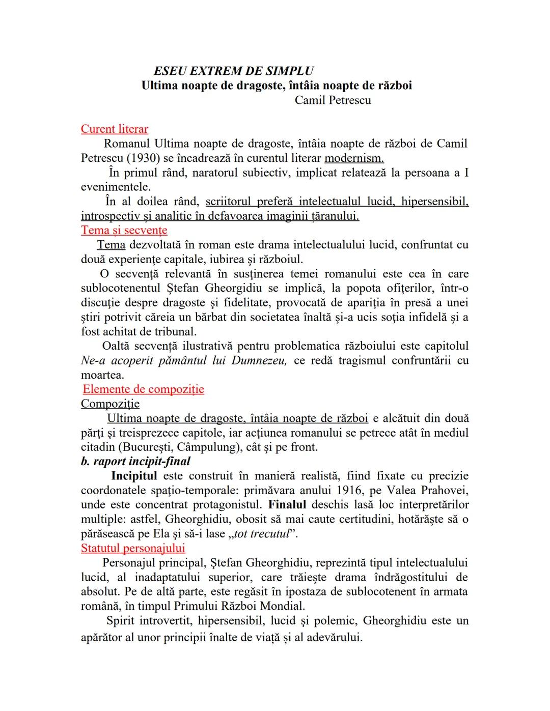 # ESEU EXTREM DE SIMPLU
Ultima noapte de dragoste, întâia noapte de război
Camil Petrescu
Curent literar
Romanul Ultima noapte de dragoste