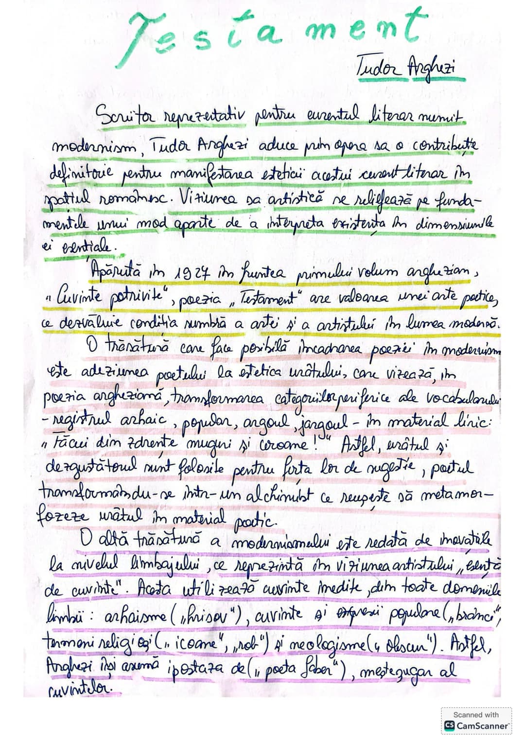 # Testament
Tudor Arghezi
Scriitor reprezentativ pentru curentul literar mumit
modernism, Tudor Arghezi aduce prim opera sa o contributie