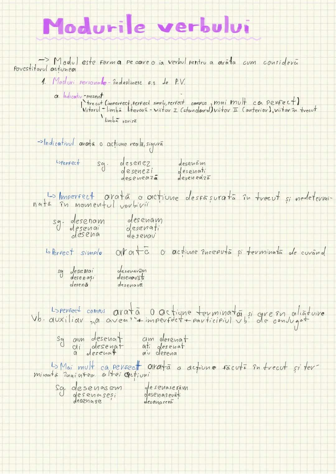 # Modurile verbului
Modul este forma pe care o ia verbul pentru a arata cum consideră
Povestitorul actiunea
1. Moduri personale-îndeplines