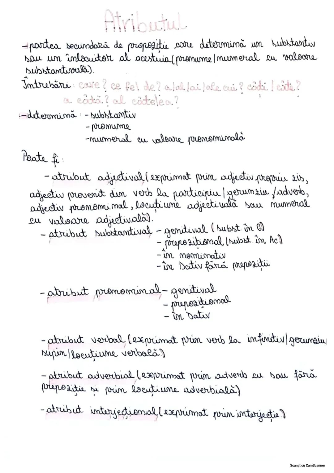# Atributiva (AT)
Intrebări care? ce fel de?
-determină un subst, promume, numeral.
Elemente de relaţie: - prom/adj. prom. relative care, c