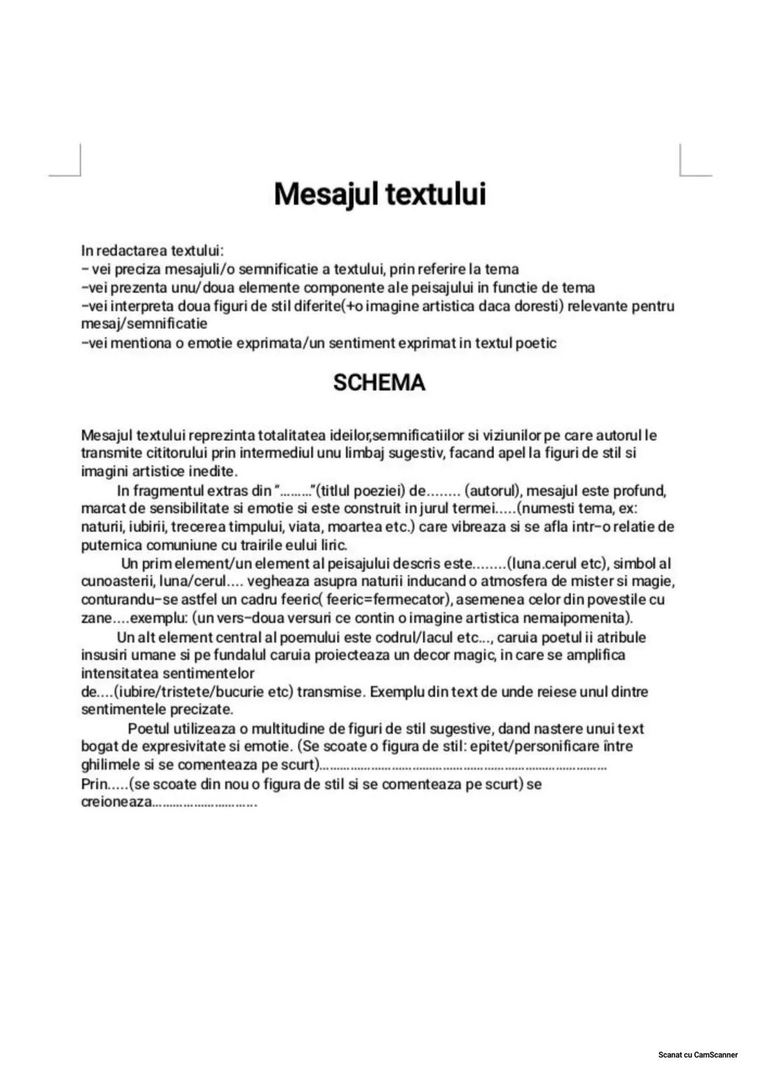 In redactarea textului:
Mesajul textului
- vei preciza mesajuli/o semnificatie a textului, prin referire la tema
-vei prezenta unu/doua ele