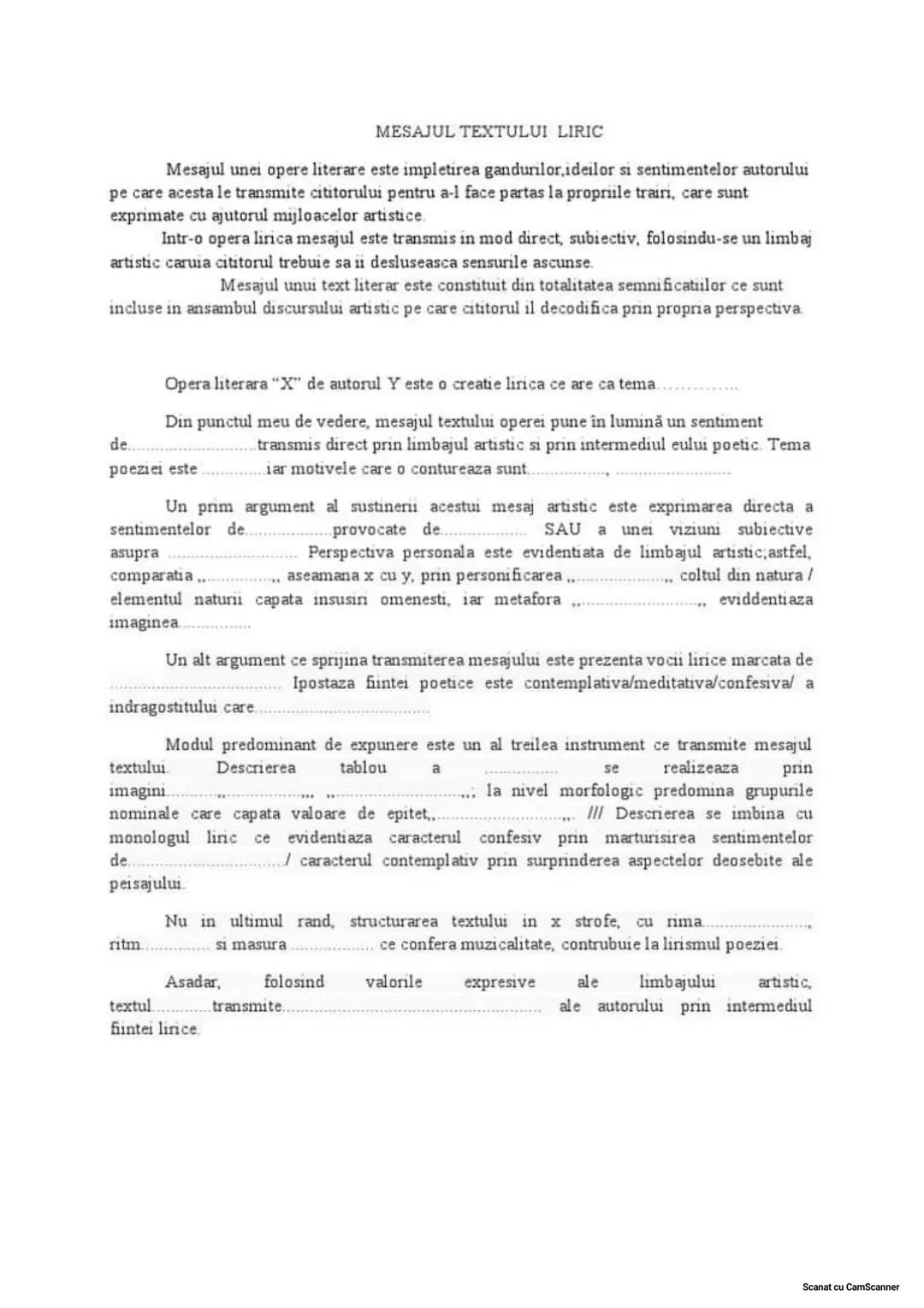 In redactarea textului:
Mesajul textului
- vei preciza mesajuli/o semnificatie a textului, prin referire la tema
-vei prezenta unu/doua ele
